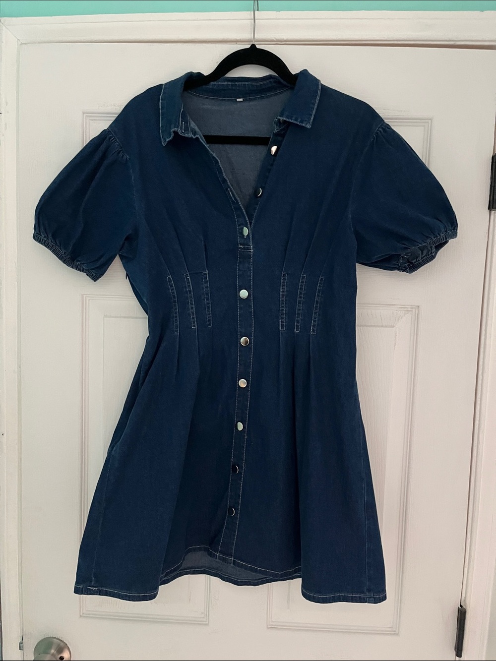 Denim Button-Front Mini Dress in Deep Indigo